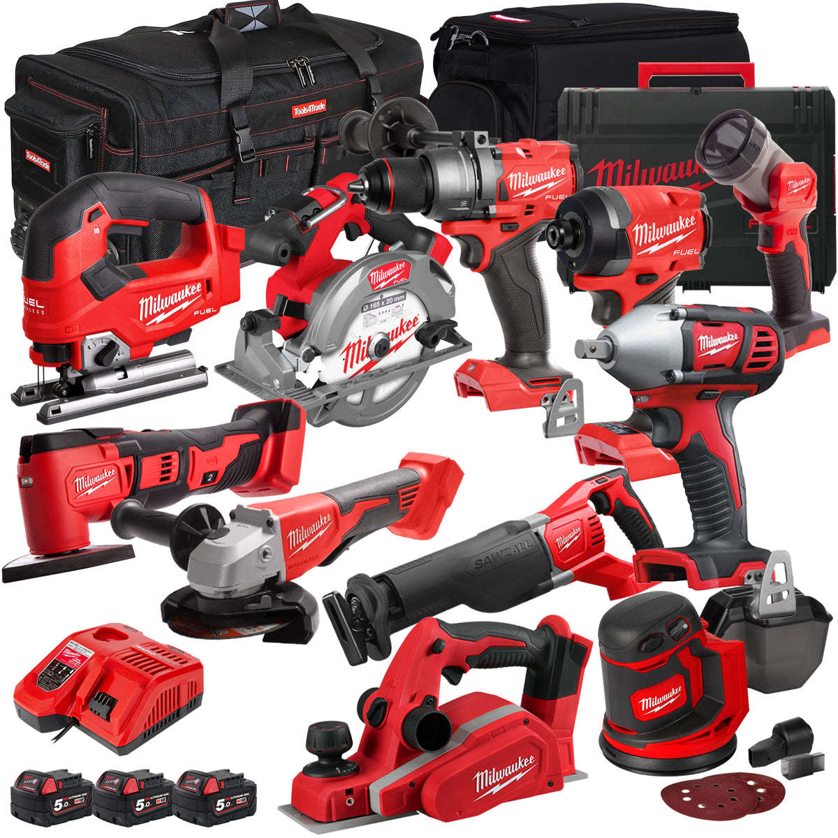 MW 18V 11 Piece Power Tool Kit with 3 x 5.0Ah Batteries T4TKITM-74-Kikonat