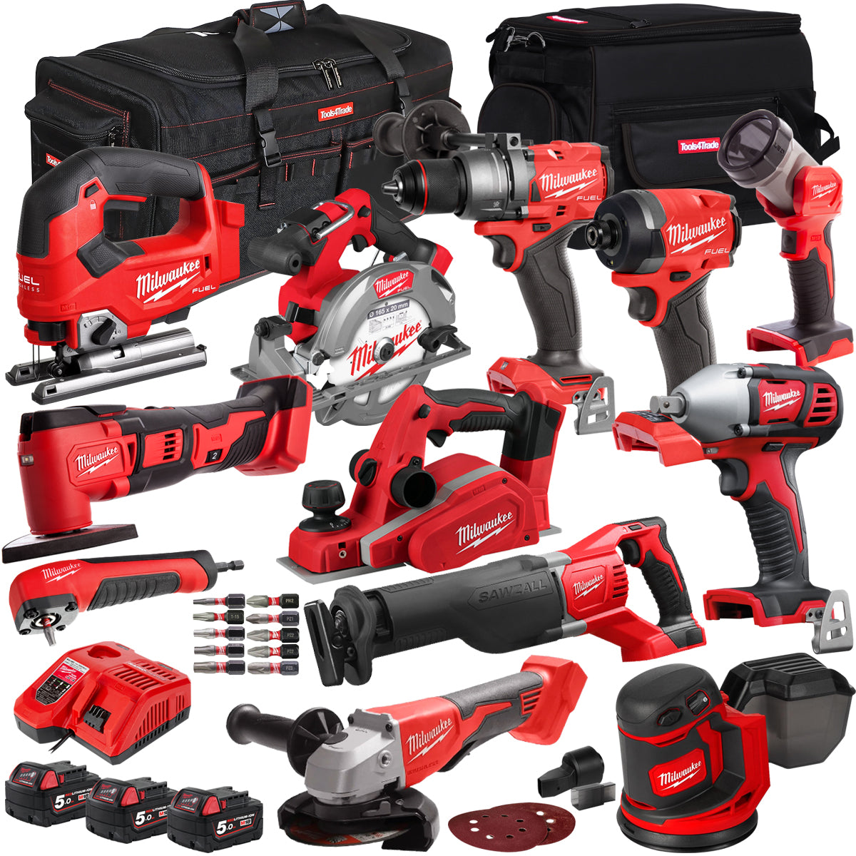 MW 18V 11 Piece Power Tool Kit with 3 x 5.0Ah Batteries T4TKITM-75-Kikonat