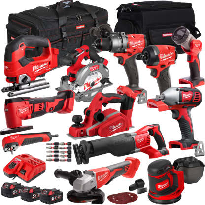 MW 18V 11 Piece Power Tool Kit with 3 x 5.0Ah Batteries T4TKITM-75-Kikonat