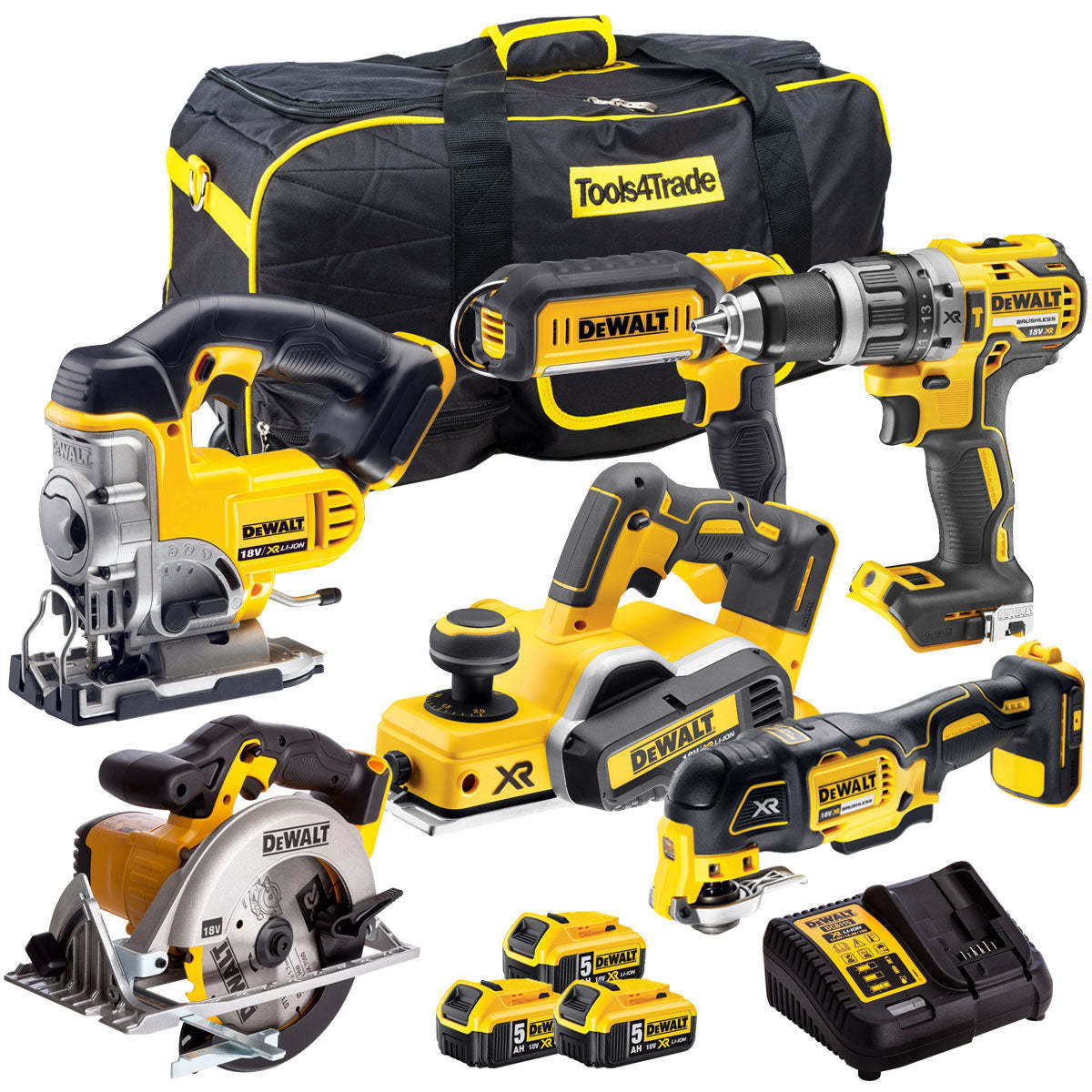 DCK665P3TB 18V 6 Piece Combo Kit with 3 x 5.0Ah Batteries Charger & Bag-Kikonat