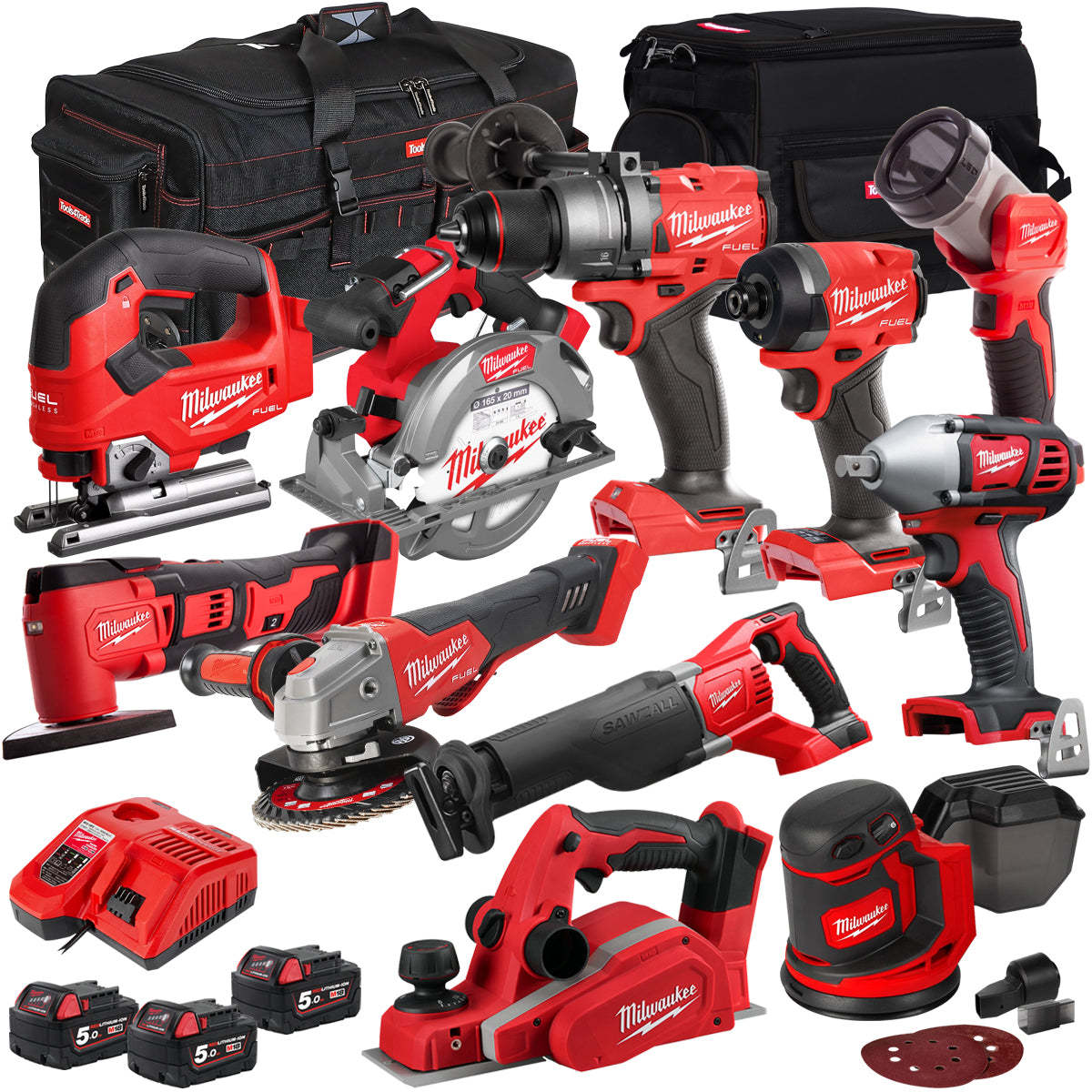 MW 18V 11 Piece Power Tool Kit with 3 x 5.0Ah Batteries T4TKITM-78-Kikonat