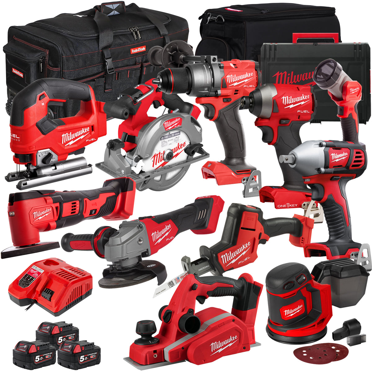 MW 18V 11 Piece Power Tool Kit with 3 x 5.0Ah Batteries T4TKITM-79-Kikonat