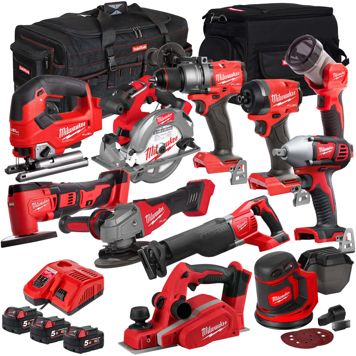 MW 18V 11 Piece Power Tool Kit with 3 x 5.0Ah Batteries T4TKITM-80-Kikonat