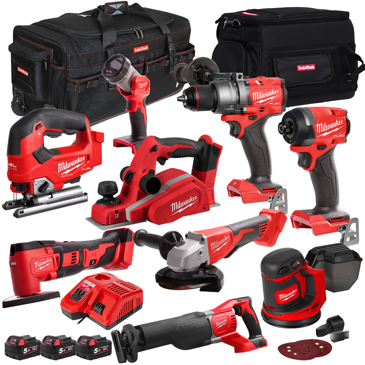 MW 18V 9 Piece Power Tool Kit with 3 x 5.0Ah Batteries T4TKITM-89-Kikonat