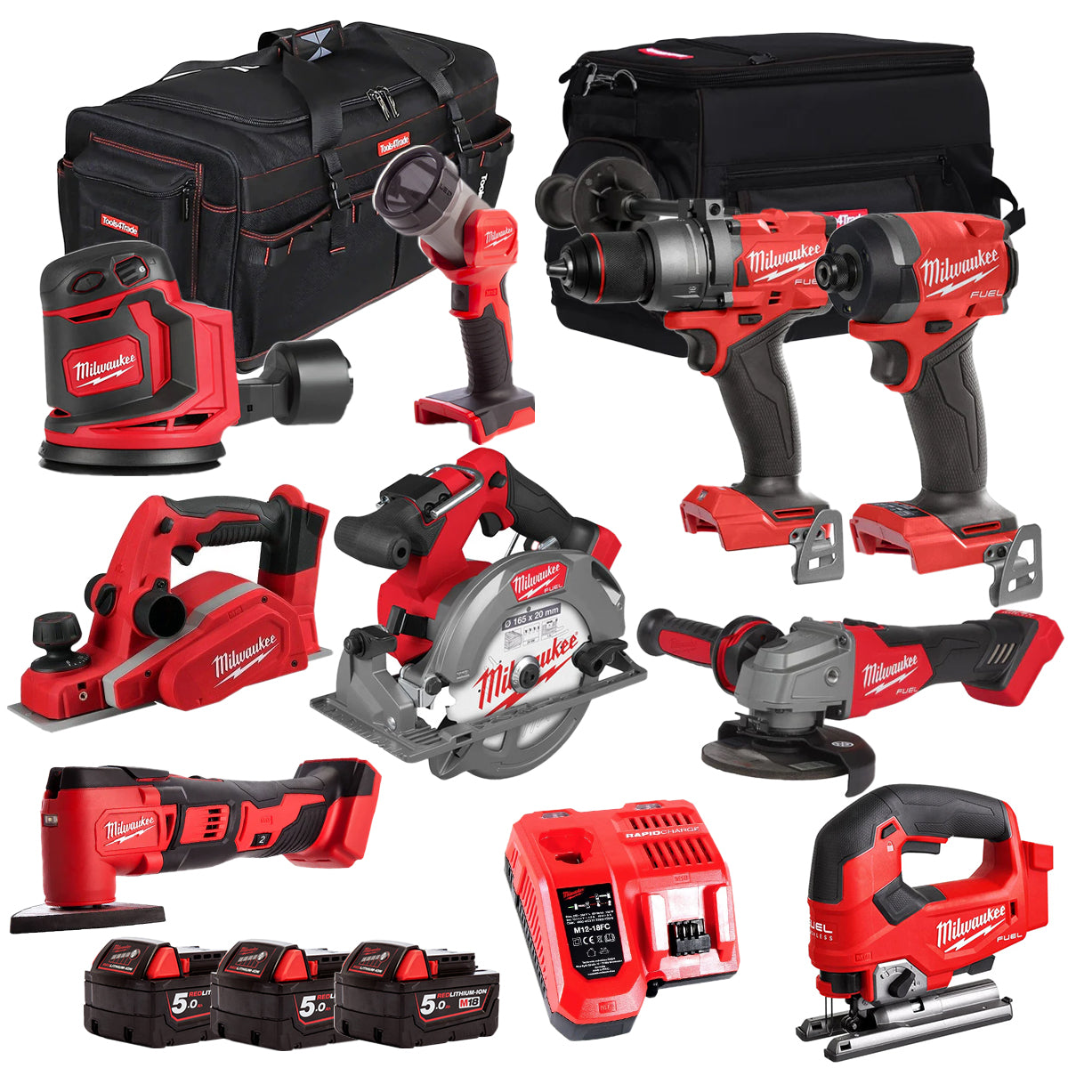 MW 18V 9 Piece Power Tool Kit with 3 x 5.0Ah Batteries T4TKITM-90-Kikonat