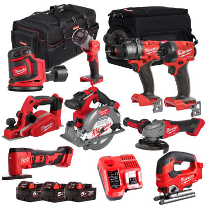 MW 18V 9 Piece Power Tool Kit with 3 x 5.0Ah Batteries T4TKITM-90-Kikonat
