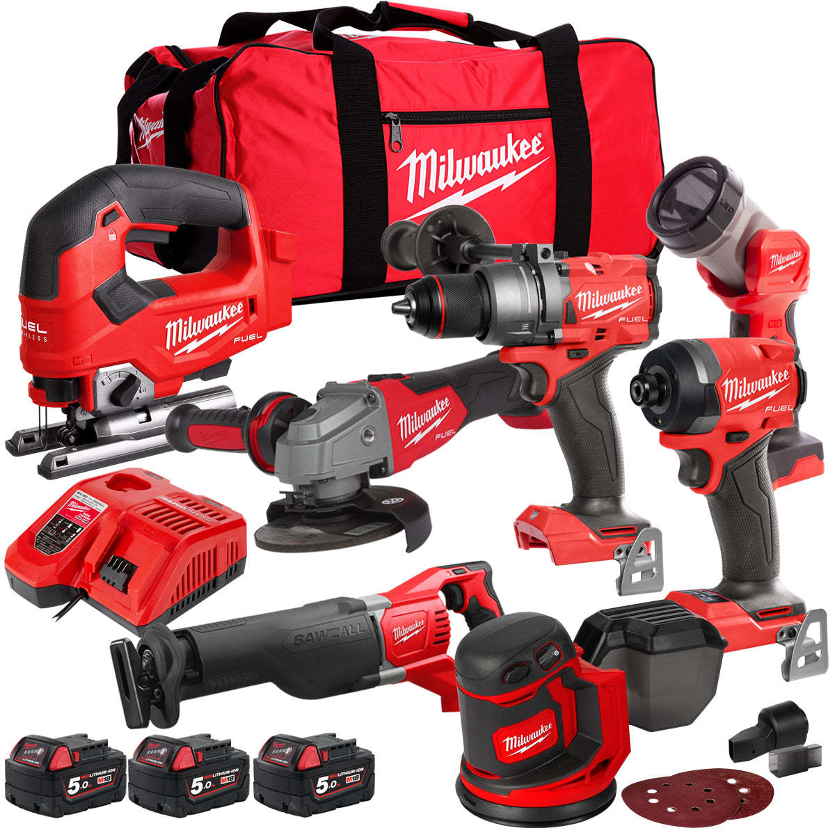 MW 18V 7 Piece Power Tool Kit with 3 x 5.0Ah Batteries T4TKITM-92-Kikonat