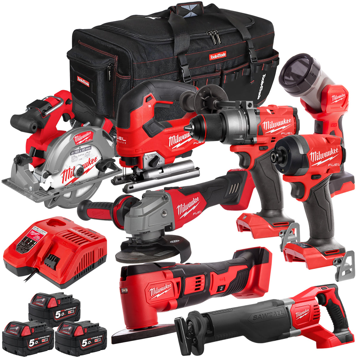 MW 18V 8 Piece Power Tool Kit with 3 x 5.0Ah Batteries T4TKITM-93-Kikonat