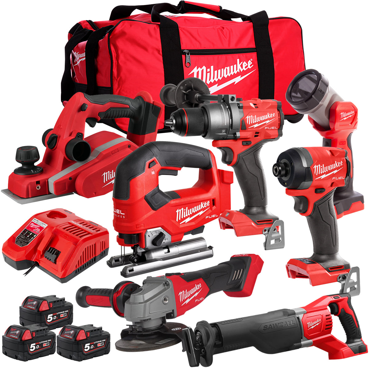 MW 18V 7 Piece Power Tool Kit with 3 x 5.0Ah Batteries T4TKITM-94-Kikonat