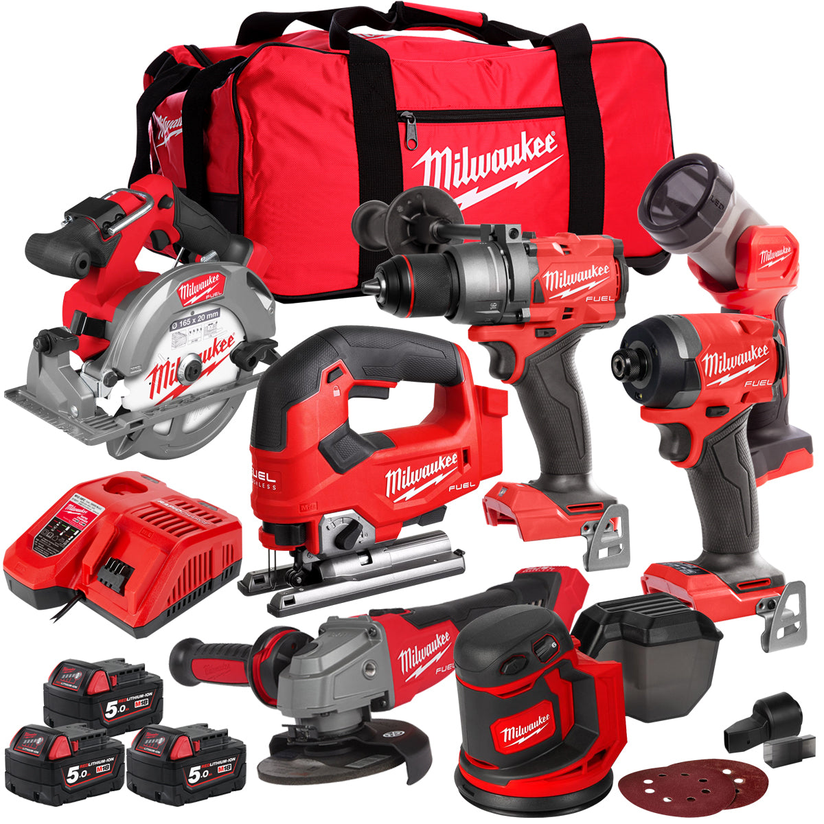MW 18V 7 Piece Power Tool Kit with 3 x 5.0Ah Batteries T4TKITM-95-Kikonat