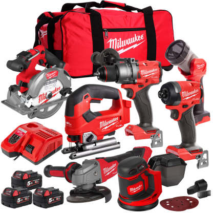 MW 18V 7 Piece Power Tool Kit with 3 x 5.0Ah Batteries T4TKITM-95-Kikonat