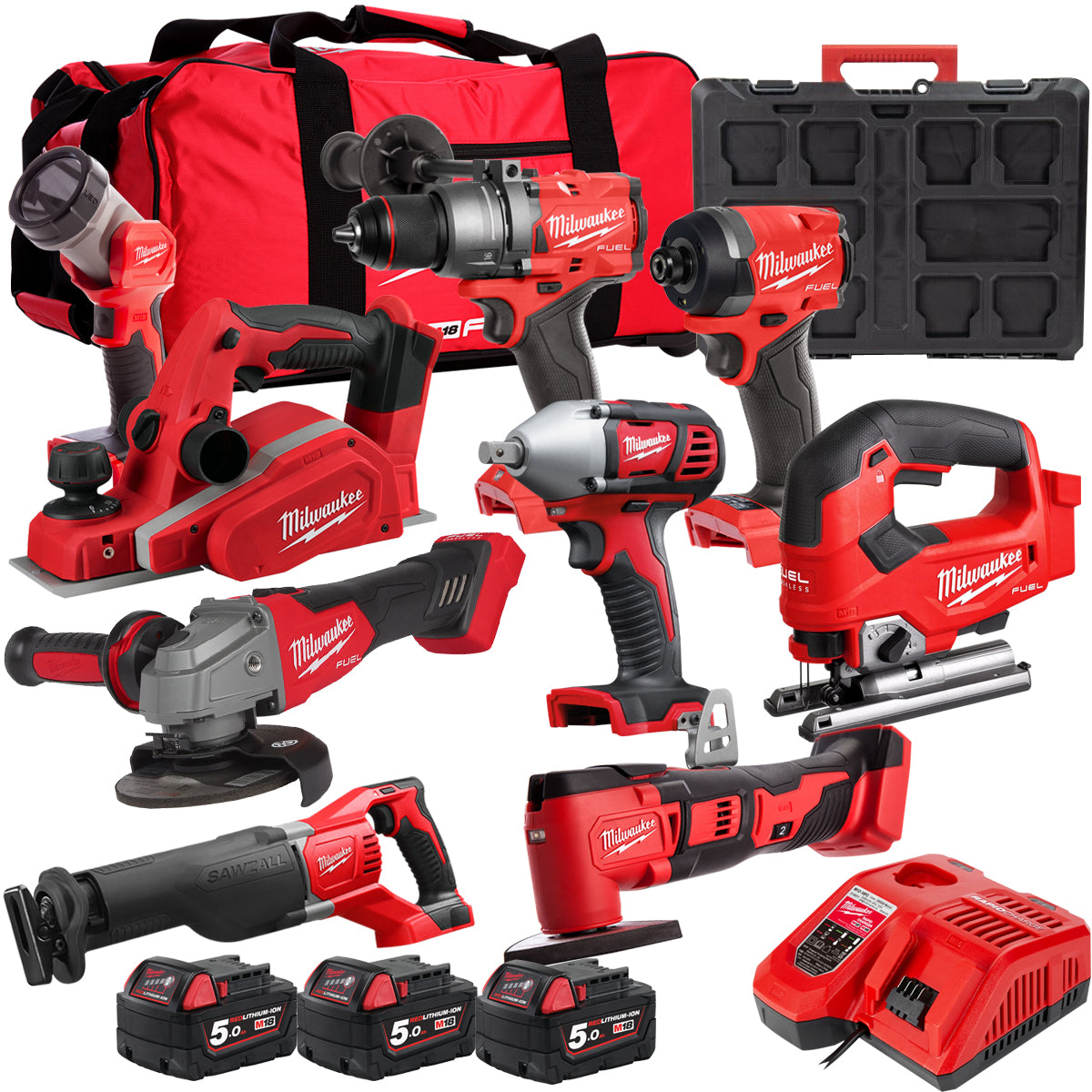 MW 18V 9 Piece Power Tool Kit with 3 x 5.0Ah Batteries T4TKITM-102-Kikonat