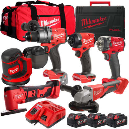 MW 18V 6 Piece Power Tool Kit with 3 x 5.0Ah Batteries T4TKITM-115-Kikonat