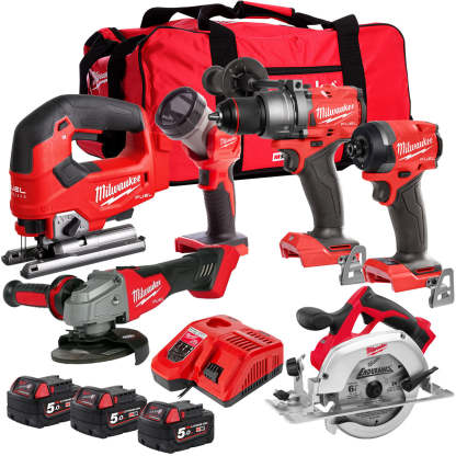MW M18FPP6T3-503B 18V 6 Piece Tool Kit with 3 x 5.0Ah Battery & Charger-Kikonat