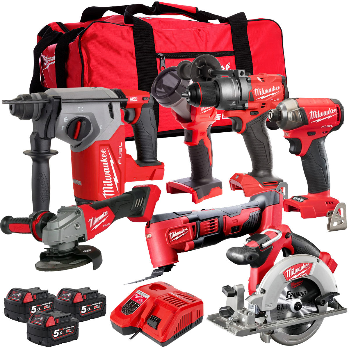 MW M18FPP7T3-503B 18V 7 Piece Tool Kit with 3 x 5.0Ah Battery & Charger-Kikonat
