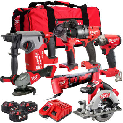 MW M18FPP7T3-503B 18V 7 Piece Tool Kit with 3 x 5.0Ah Battery & Charger-Kikonat