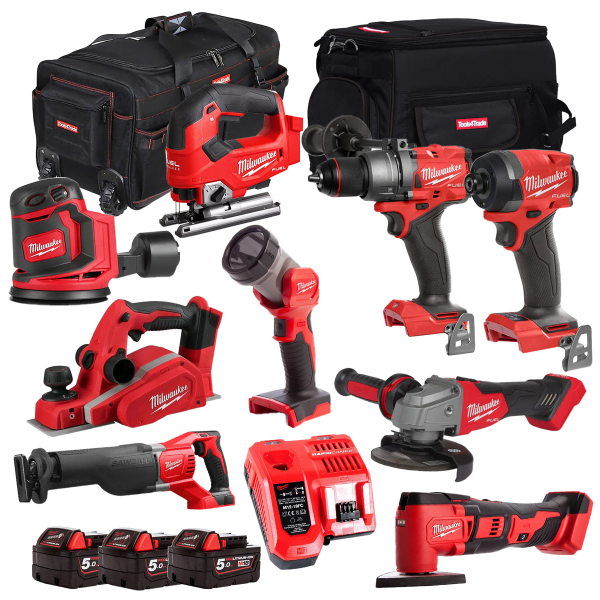 MW 18V 9 Piece Power Tool Kit with 3 x 5.0Ah Batteries T4TKITM-87-Kikonat