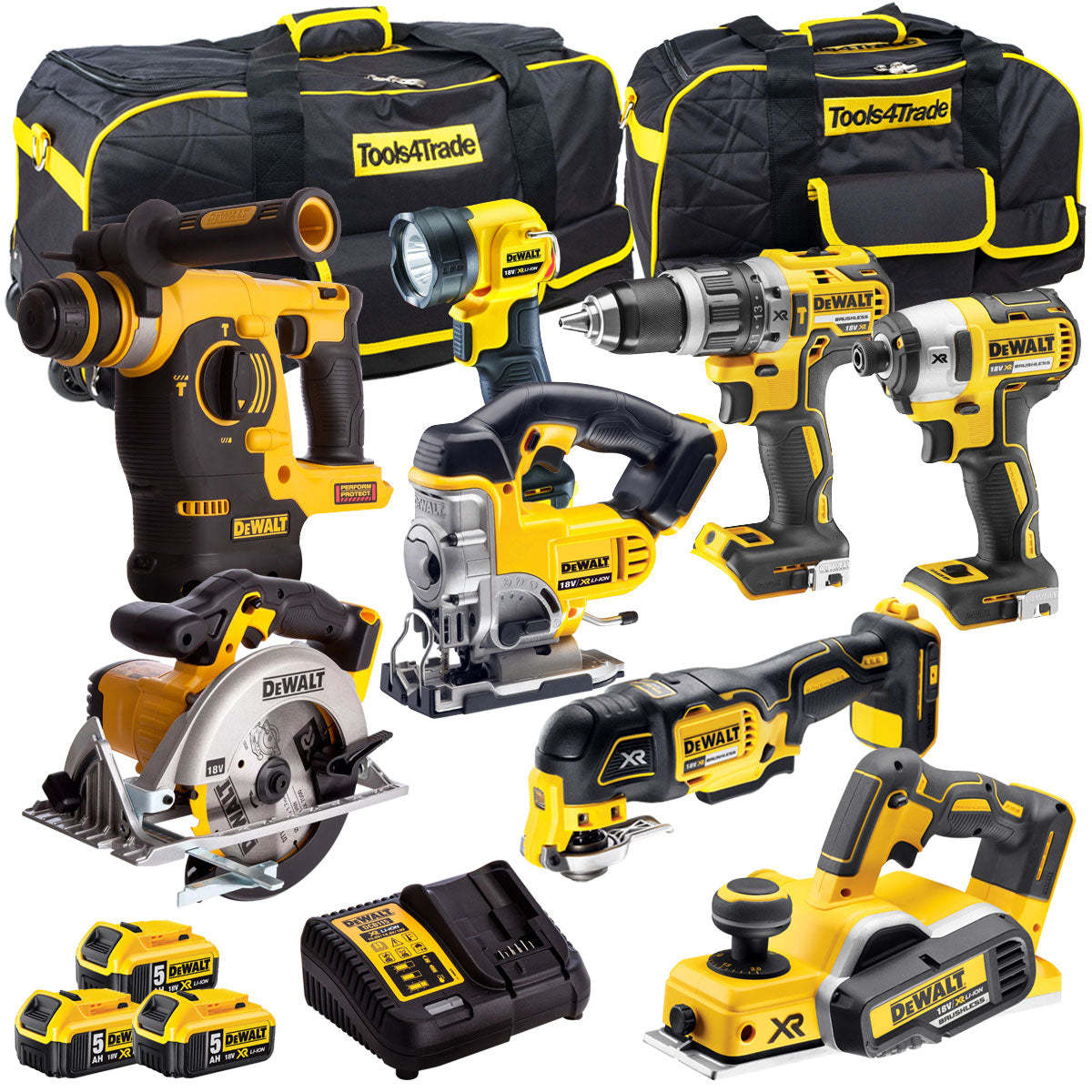 8 Piece 18V Li-ion Combo Kit with 3 x 5.0Ah Batteries & Charger in Bag-Kikonat