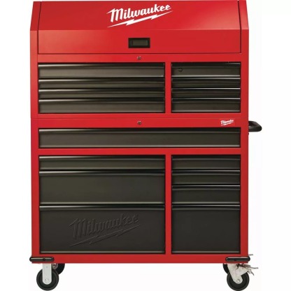 46 IN. 16-DRAWER STEEL TOOL CHEST AND ROLLING CABINET SET, TEXTURED RED AND BLACK MATTE-Kikonat
