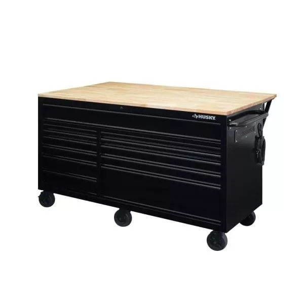 62 IN. 12-DRAWER MOBILE WORKBENCH WITH FULL LENGTH EXT TABLE IN ALL BLACKED OUT-Kikonat
