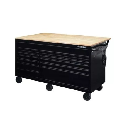 62 IN. 12-DRAWER MOBILE WORKBENCH WITH FULL LENGTH EXT TABLE IN ALL BLACKED OUT-Kikonat