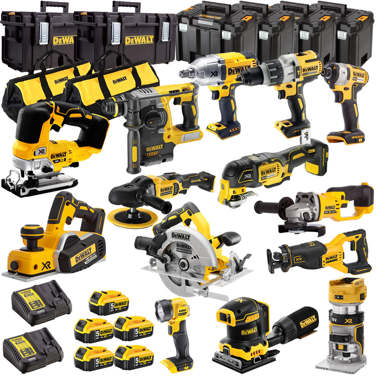 18V 14 Piece Power Tool Kit with 5 x 5.0Ah Batteries DEWKIT27-Kikonat