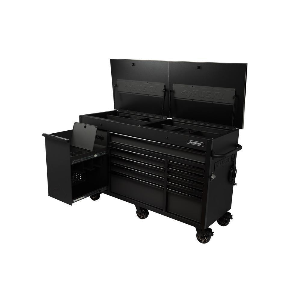 63 in. W 11-Drawer, Deep Tool Chest Mobile Workbench in Matte Black with Flip-Top Stainless Steel Top-Kikonat