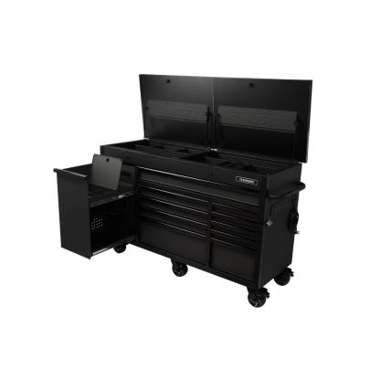 63 in. W 11-Drawer, Deep Tool Chest Mobile Workbench in Matte Black with Flip-Top Stainless Steel Top-Kikonat