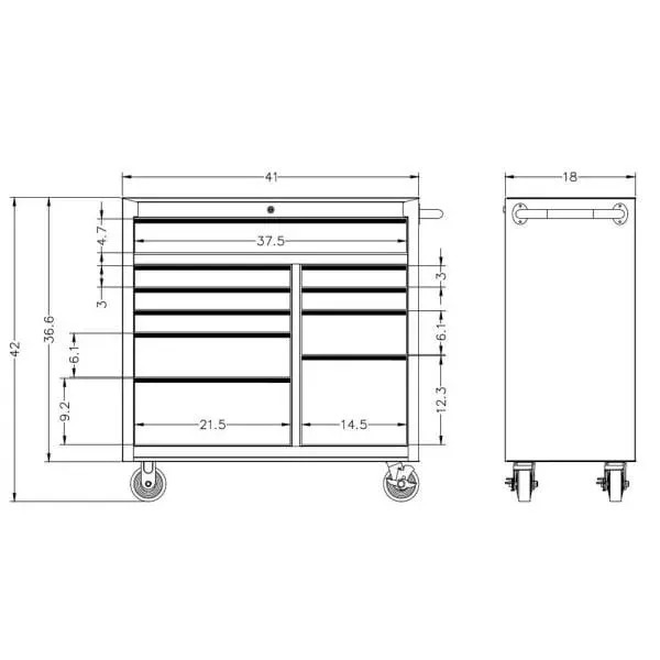41 IN. 10-DRAWER ROLLER CABINET TOOL CHEST IN BLACK-Kikonat