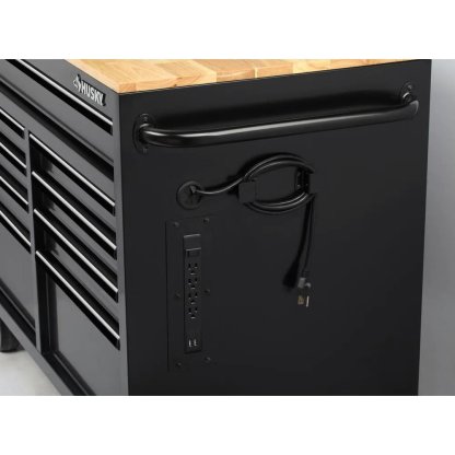 46 in. W x 24.5 in. D 9-Drawer Gloss Black Deep Tool Chest Mobile Workbench with Hardwood Top and Power Station-Kikonat