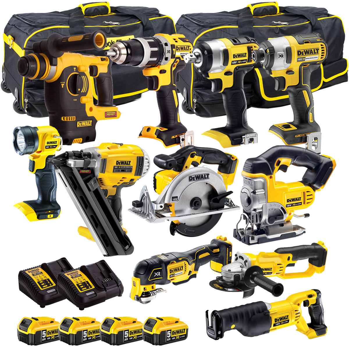 18V 11 Piece Power Tool Kit with 4 x 5.0Ah Batteries T4TKIT-960-Kikonat