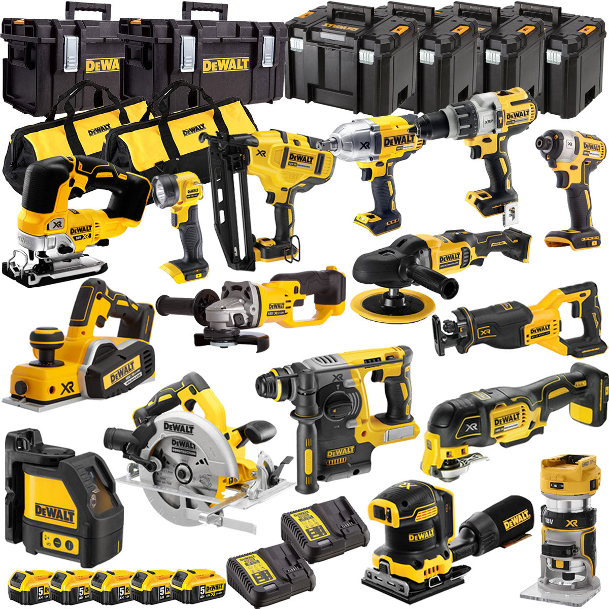 18V 16 Piece Power Tool Kit with 5 x 5.0Ah Batteries DEWKIT23-Kikonat