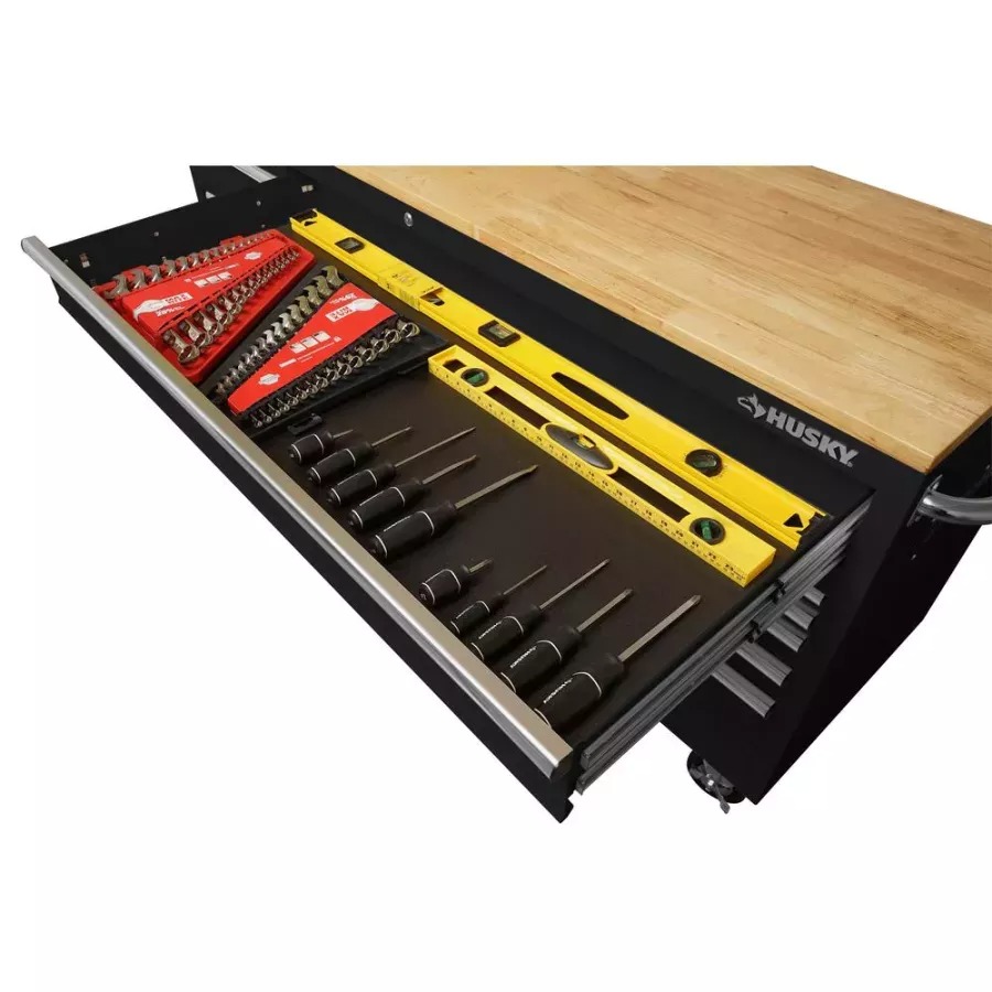 72 IN. 18-DRAWER MOBILE WORKBENCH WITH SOLID WOOD TOP, BLACK-Kikonat