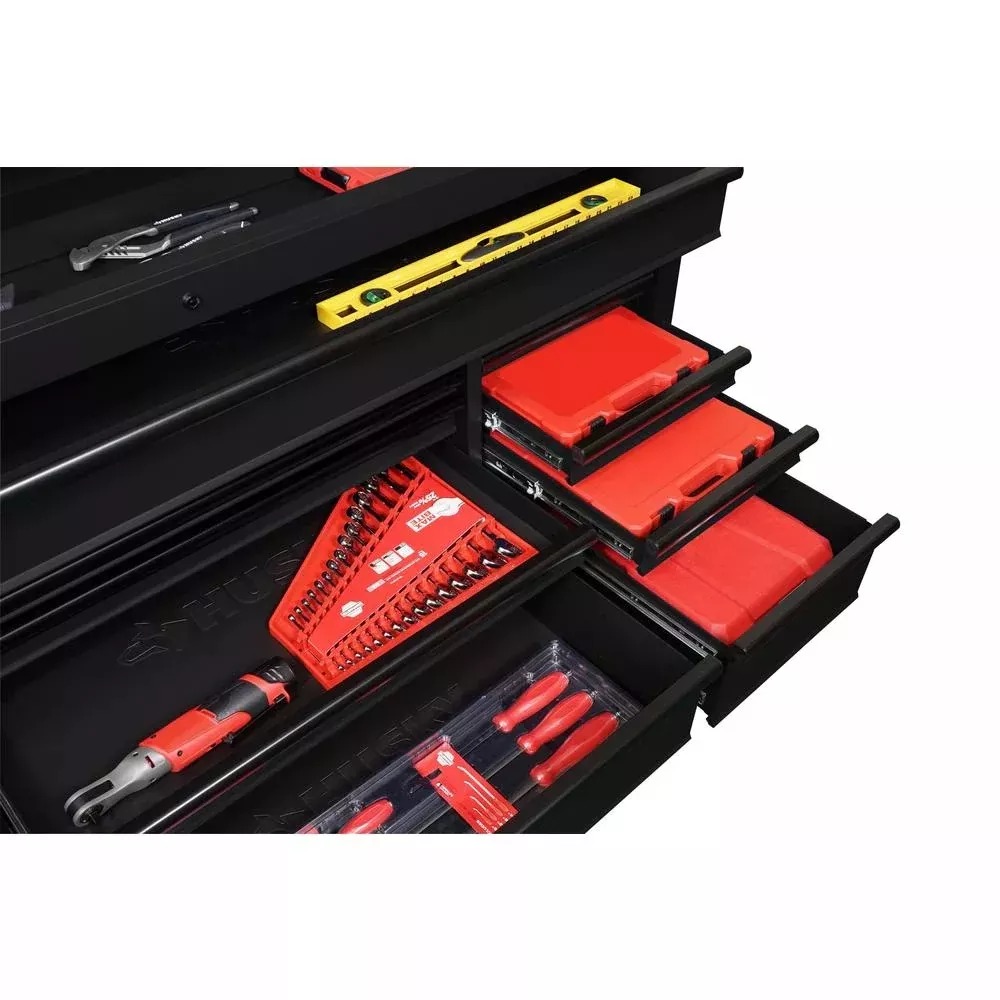 HEAVY-DUTY 72 IN. W 18-DRAWER, DEEP TOOL CHEST MOBILE WORKBENCH IN MATTE BLACK WITH ADJUSTABLE-HEIGHT HARDWOOD TOP-Kikonat