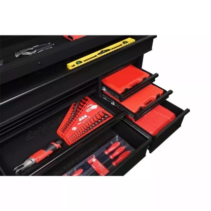 HEAVY-DUTY 72 IN. W 18-DRAWER, DEEP TOOL CHEST MOBILE WORKBENCH IN MATTE BLACK WITH ADJUSTABLE-HEIGHT HARDWOOD TOP-Kikonat