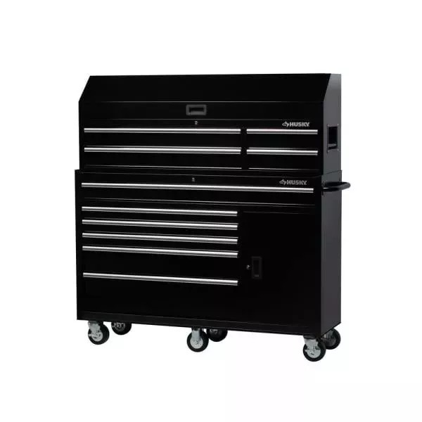 61 IN. W 10-DRAWER 1-DOOR COMBINATION TOOL CHEST AND ROLLING CABINET SET IN GLOSS BLACK-Kikonat