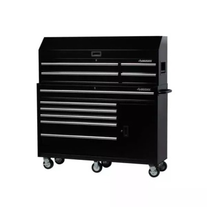 61 IN. W 10-DRAWER 1-DOOR COMBINATION TOOL CHEST AND ROLLING CABINET SET IN GLOSS BLACK-Kikonat