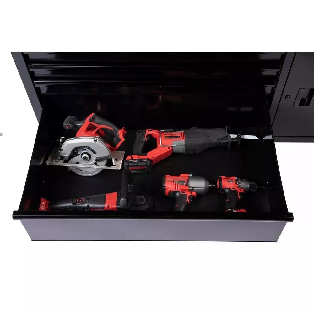 56 IN. W 5-DRAWER 1-DOOR, DEEP TOOL CHEST MOBILE WORKBENCH IN GLOSS GRAY WITH HARDWOOD TOP-Kikonat