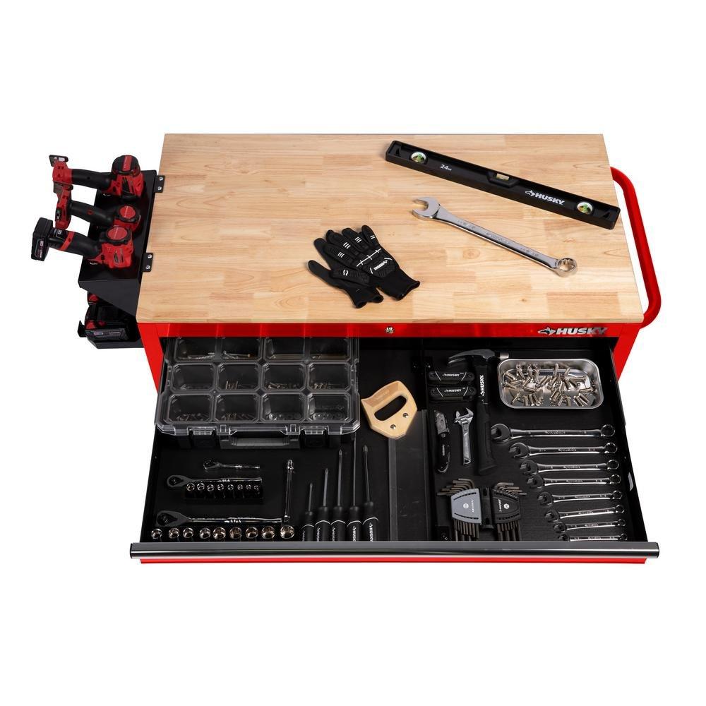 46 in. W x 24.5 in. D 9-Drawer Gloss Red Deep Tool Chest Mobile Workbench with Hardwood Top-Kikonat