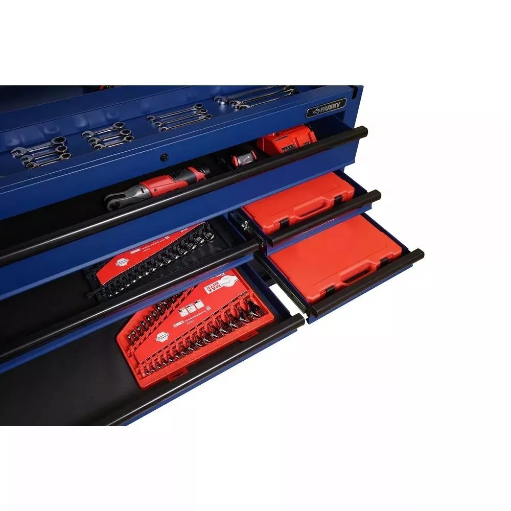 HEAVY-DUTY 52 IN. 9-DRAWER MOBILE WORKBENCH WITH ADJUSTABLE-HEIGHT SOLID WOOD TOP IN MATTE BLUE-Kikonat