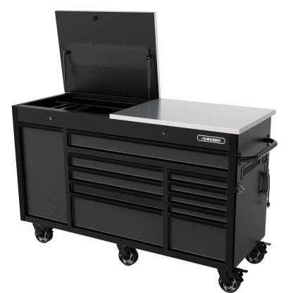 63 in. W 11-Drawer, Deep Tool Chest Mobile Workbench in Matte Black with Flip-Top Stainless Steel Top-Kikonat