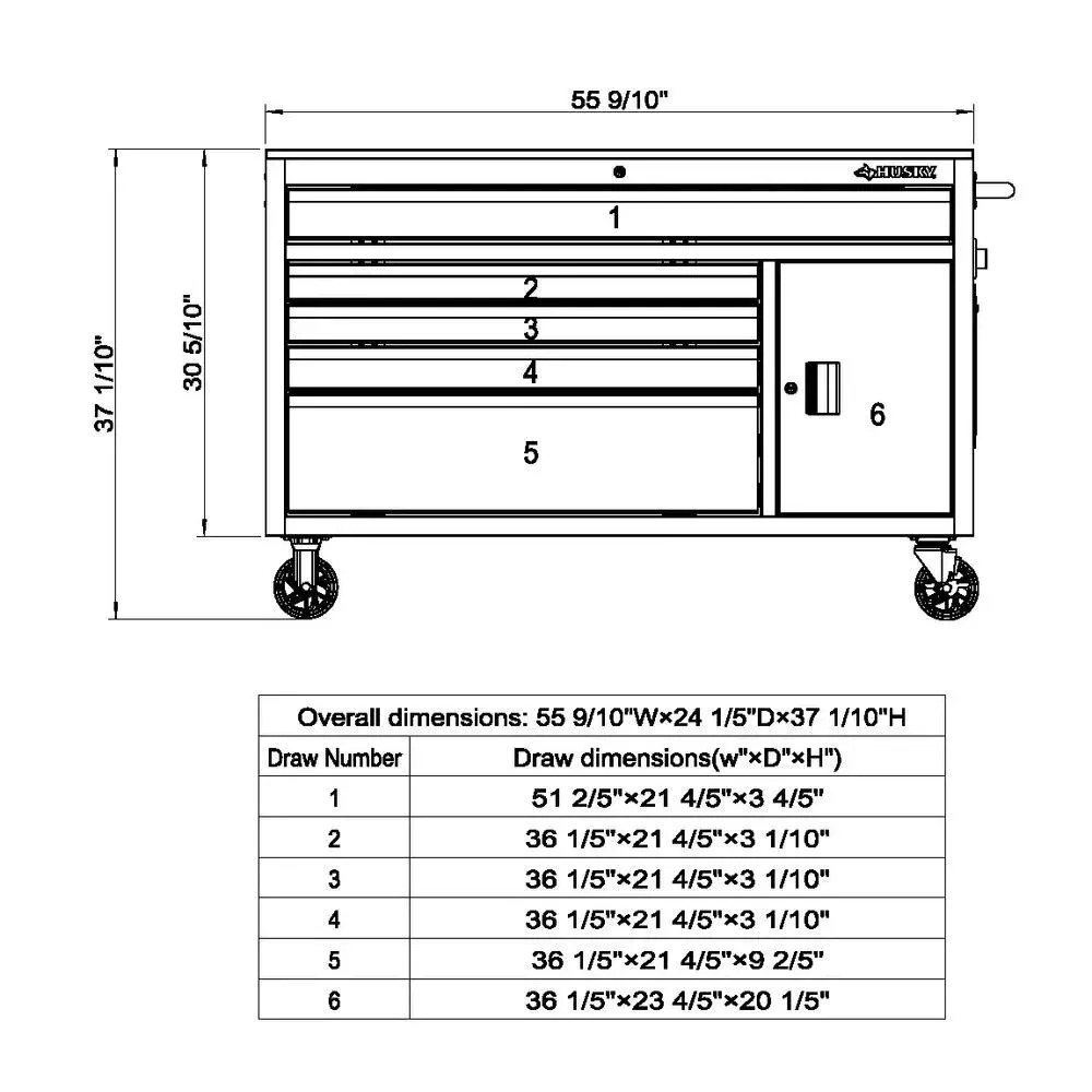 56 IN. W 5-DRAWER 1-DOOR, DEEP TOOL CHEST MOBILE WORKBENCH IN GLOSS GRAY WITH HARDWOOD TOP-Kikonat