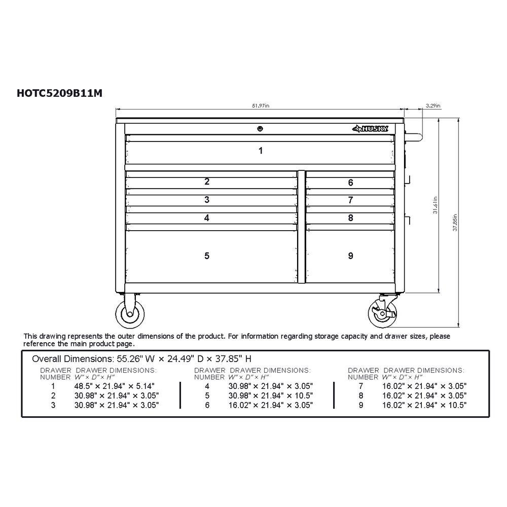 52 in. 9-Drawer Mobile Workbench in Gloss Gray-Kikonat