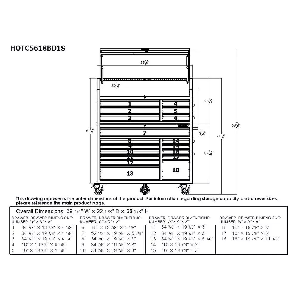 HEAVY-DUTY 56 IN. W 18-DRAWER COMBINATION TOOL CHEST AND CABINET SET, MATTE BLACK-Kikonat