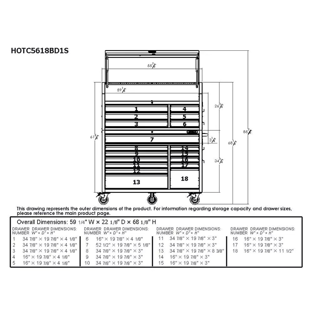 HEAVY-DUTY 56 IN. W 18-DRAWER COMBINATION TOOL CHEST AND CABINET SET, MATTE BLACK-Kikonat