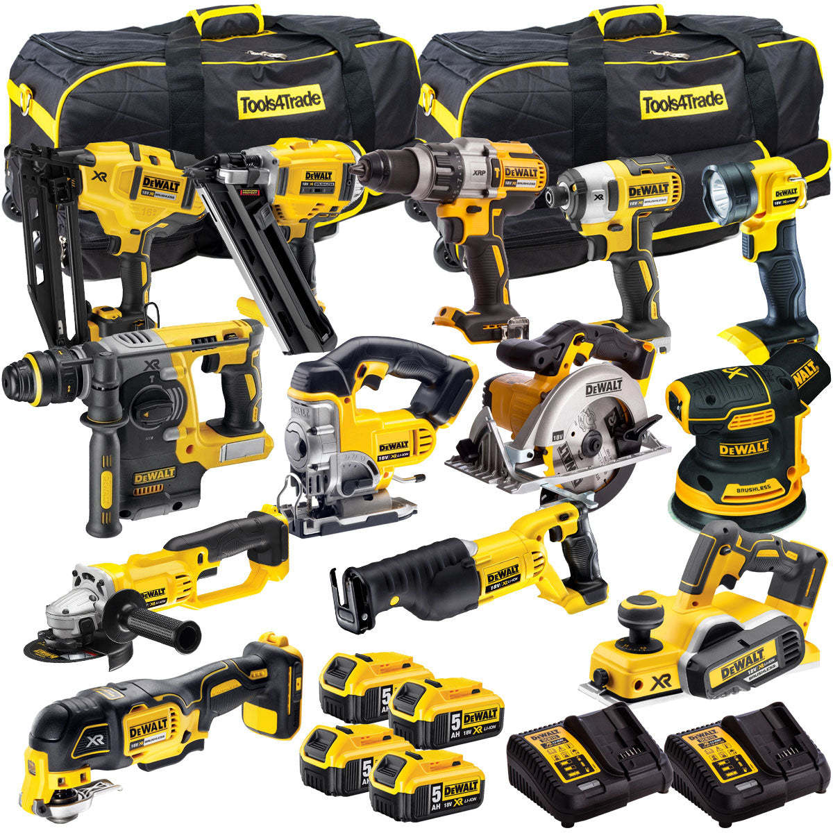 18V 13 Piece Power Tool Kit with 4 x 5.0Ah Battery + 2 x Charger & 2 x Tool Bag T4TKIT-12846-Kikonat