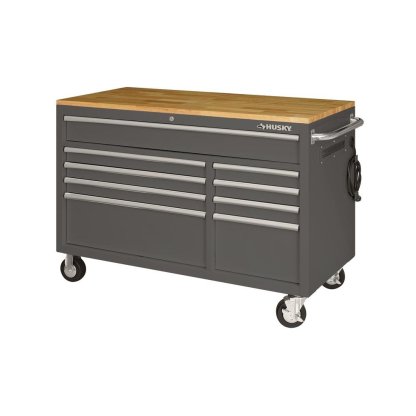 52 in. 9-Drawer Mobile Workbench in Gloss Gray-Kikonat