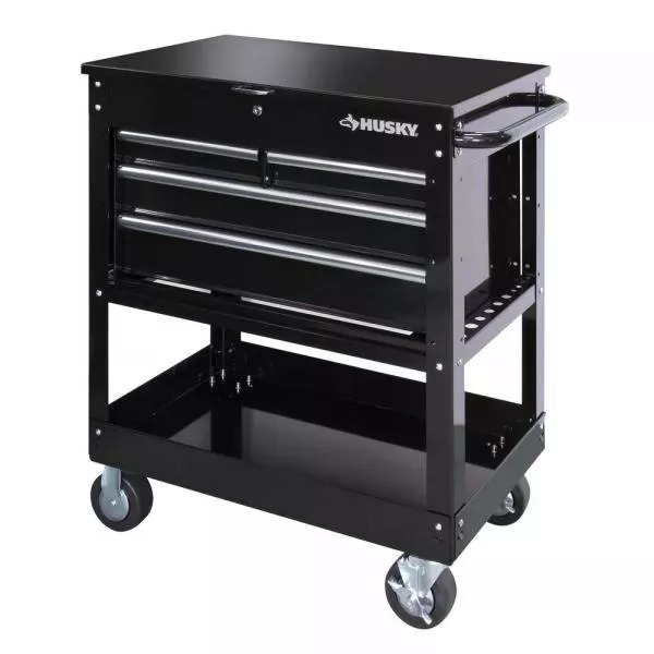 33 IN. W 4-DRAWER MECHANICS TOOL UTILITY CART IN GLOSS BLACK-Kikonat