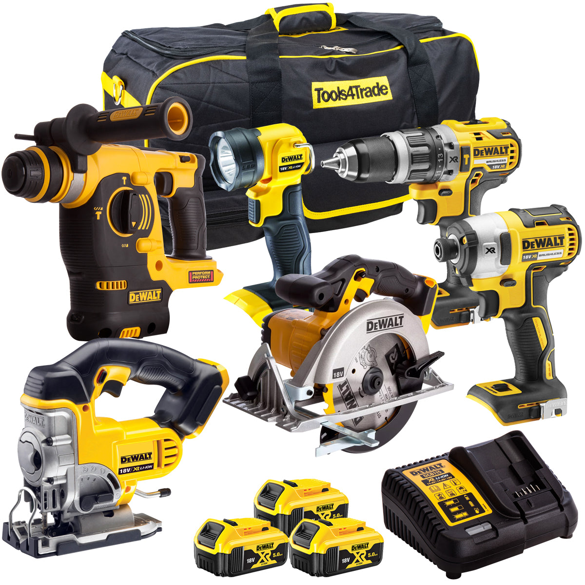 DCK6991T4T 18V 6 Piece Combo Kit with 3 x 5.0Ah Batteries Charger & Bag-Kikonat