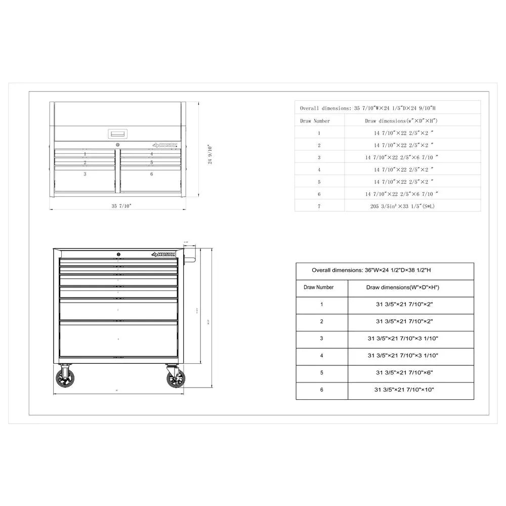 36 IN. W 12-DRAWER, DEEP COMBINATION TOOL CHEST AND CABINET SET IN GLOSS BLACK-Kikonat